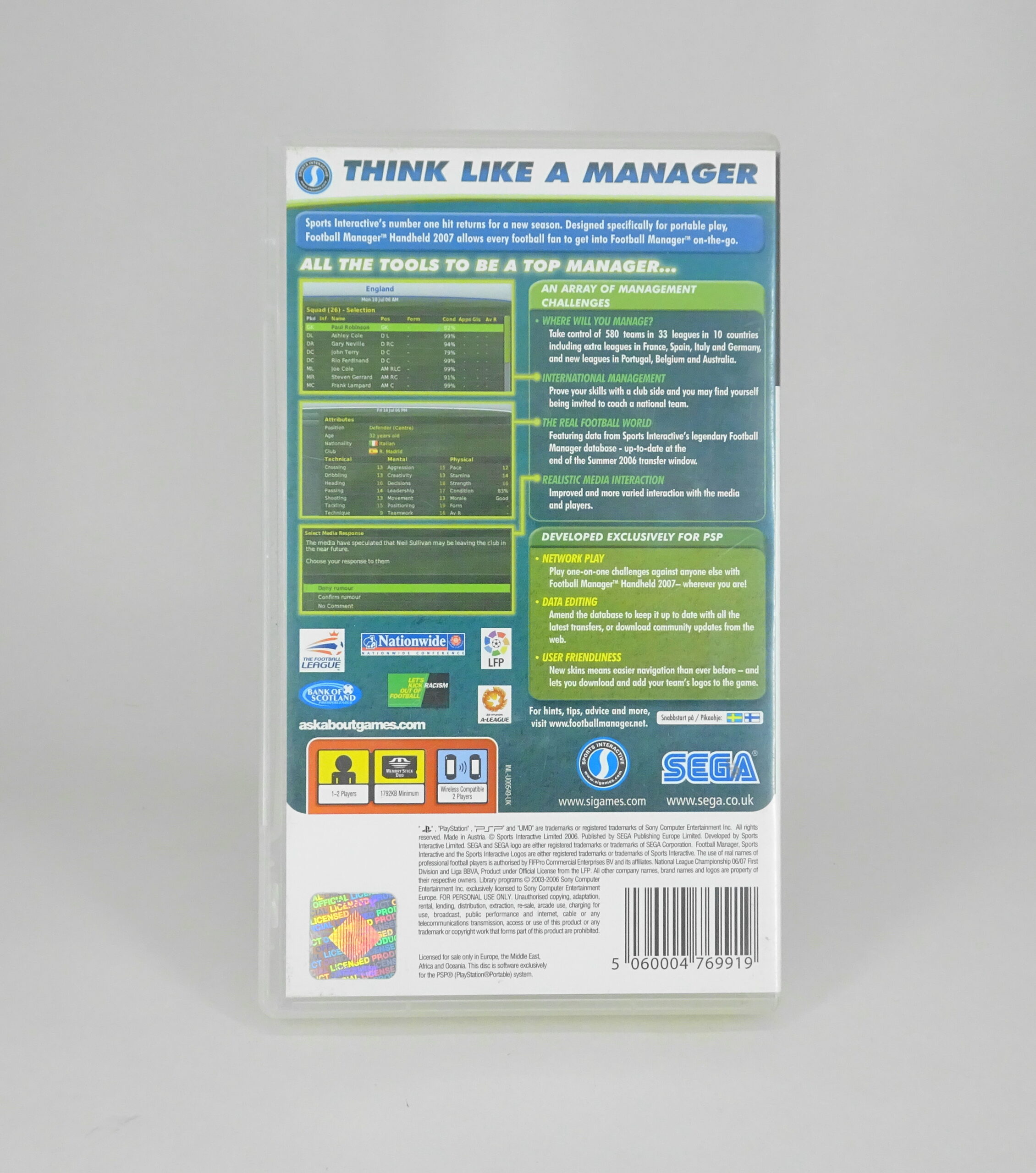 Football Manager Handheld 2007 PSP SpilTema