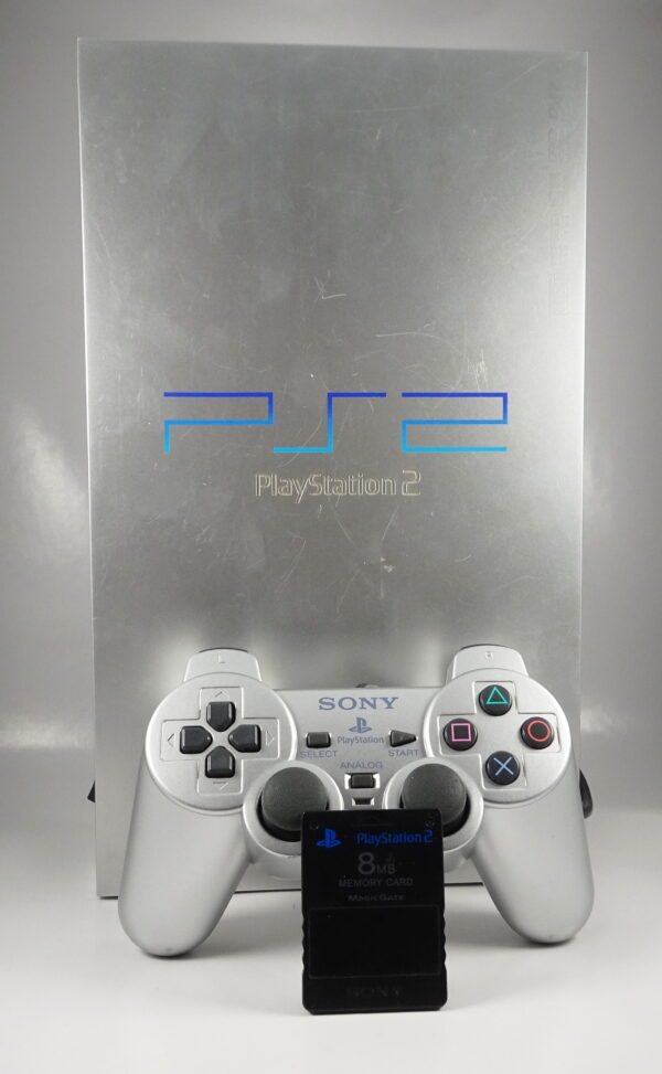Playstation 2 Fat m Sølv Controller & Sort Memory Card
